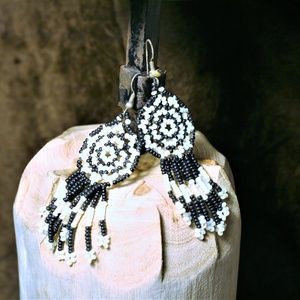 Vintage Black and White Beaded Earrings